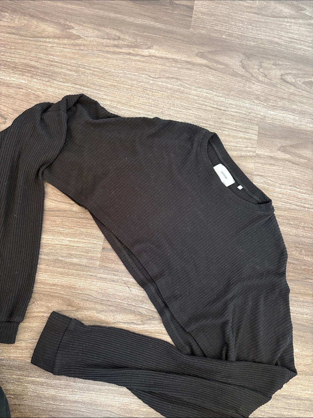 Joah Brown Black Ribbed Long-Sleeve Crop Top